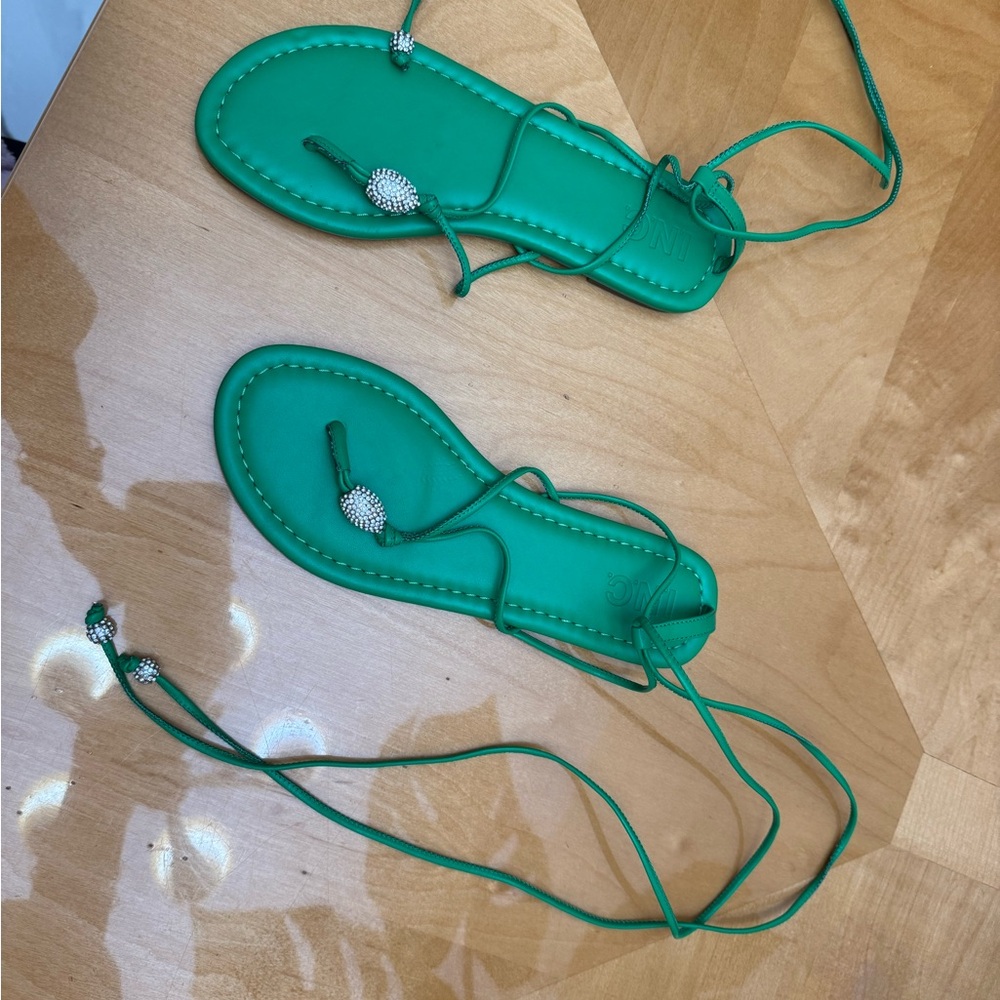 INC Green Strappy Sandals with Embellishments